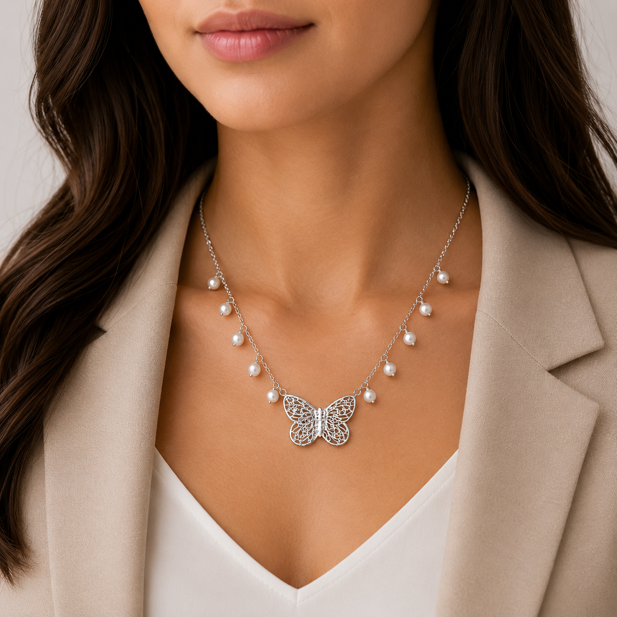 Luna Butterfly Pearl Necklace